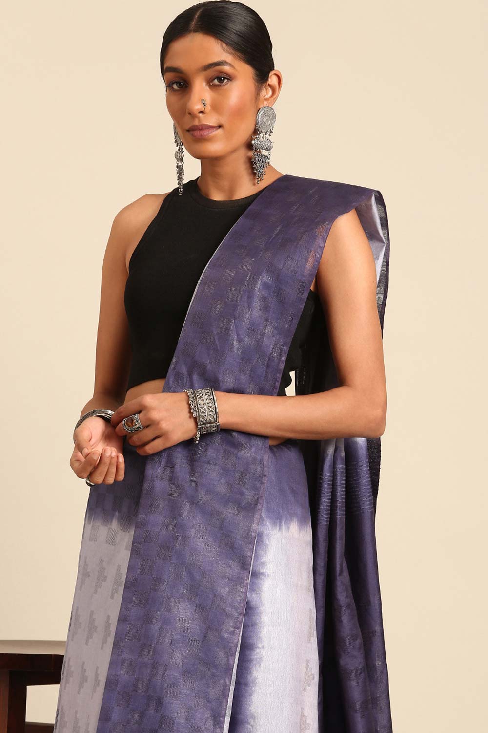 Blue Silk Blend Woven Saree