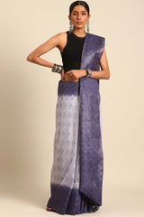 Blue Silk Blend Woven Saree