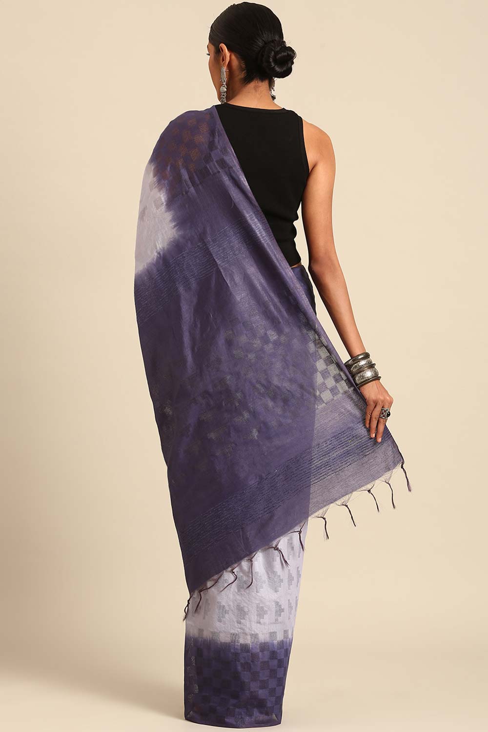 Blue Silk Blend Woven Saree