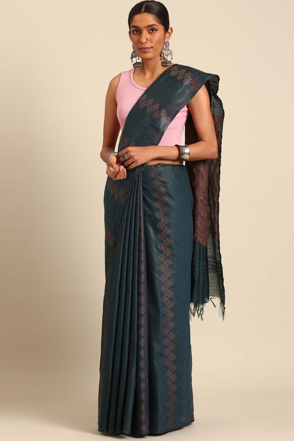 Blue Silk Blend Woven Saree