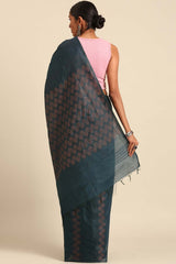 Blue Silk Blend Woven Saree