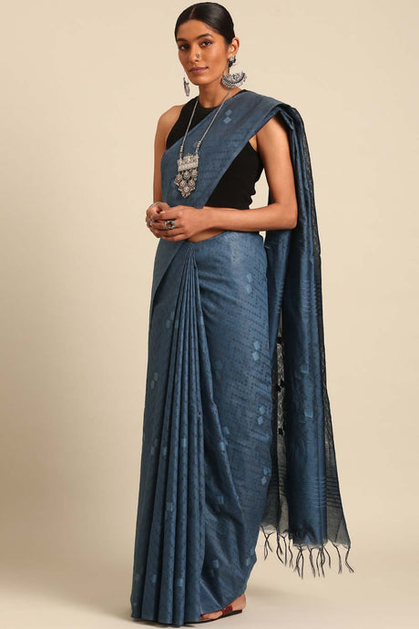 Blue Silk Blend Woven Saree