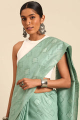 Blue Silk Blend Woven Saree