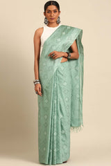 Blue Silk Blend Woven Saree