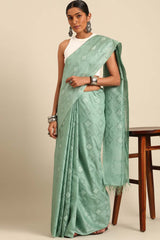 Blue Silk Blend Woven Saree