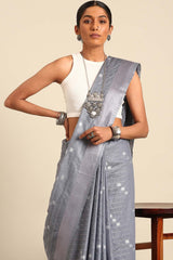 Grey Silk Blend Woven Saree