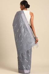 Grey Silk Blend Woven Saree