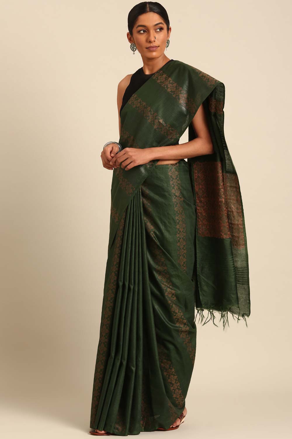 Green Silk Blend Woven Saree