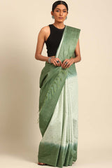 Green Silk Blend Woven Saree