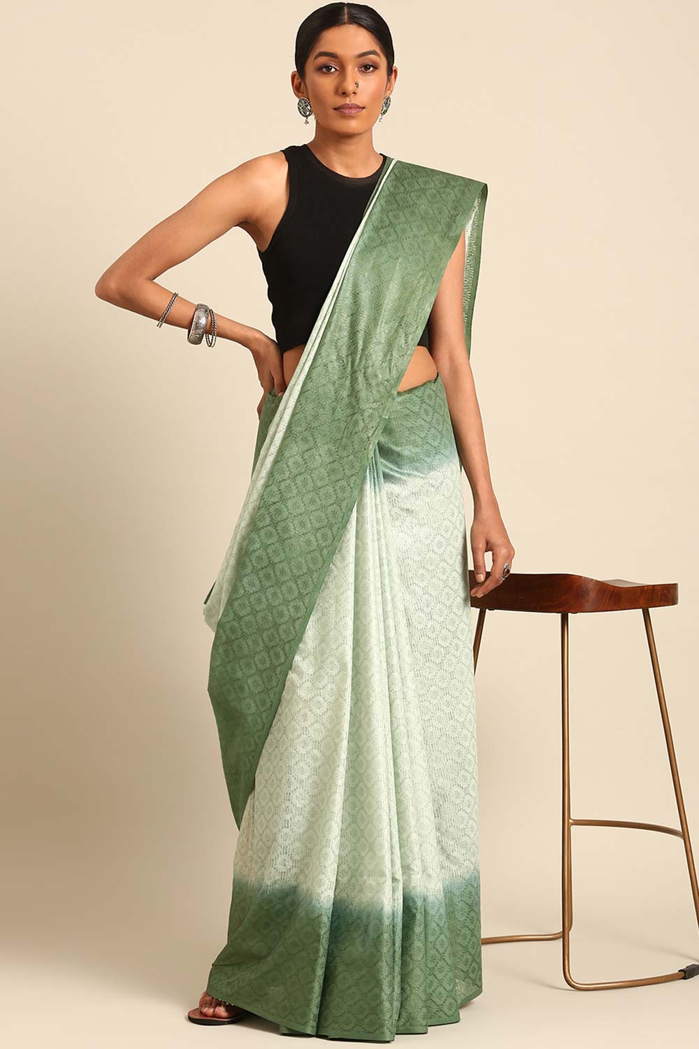 Green Silk Blend Woven Saree