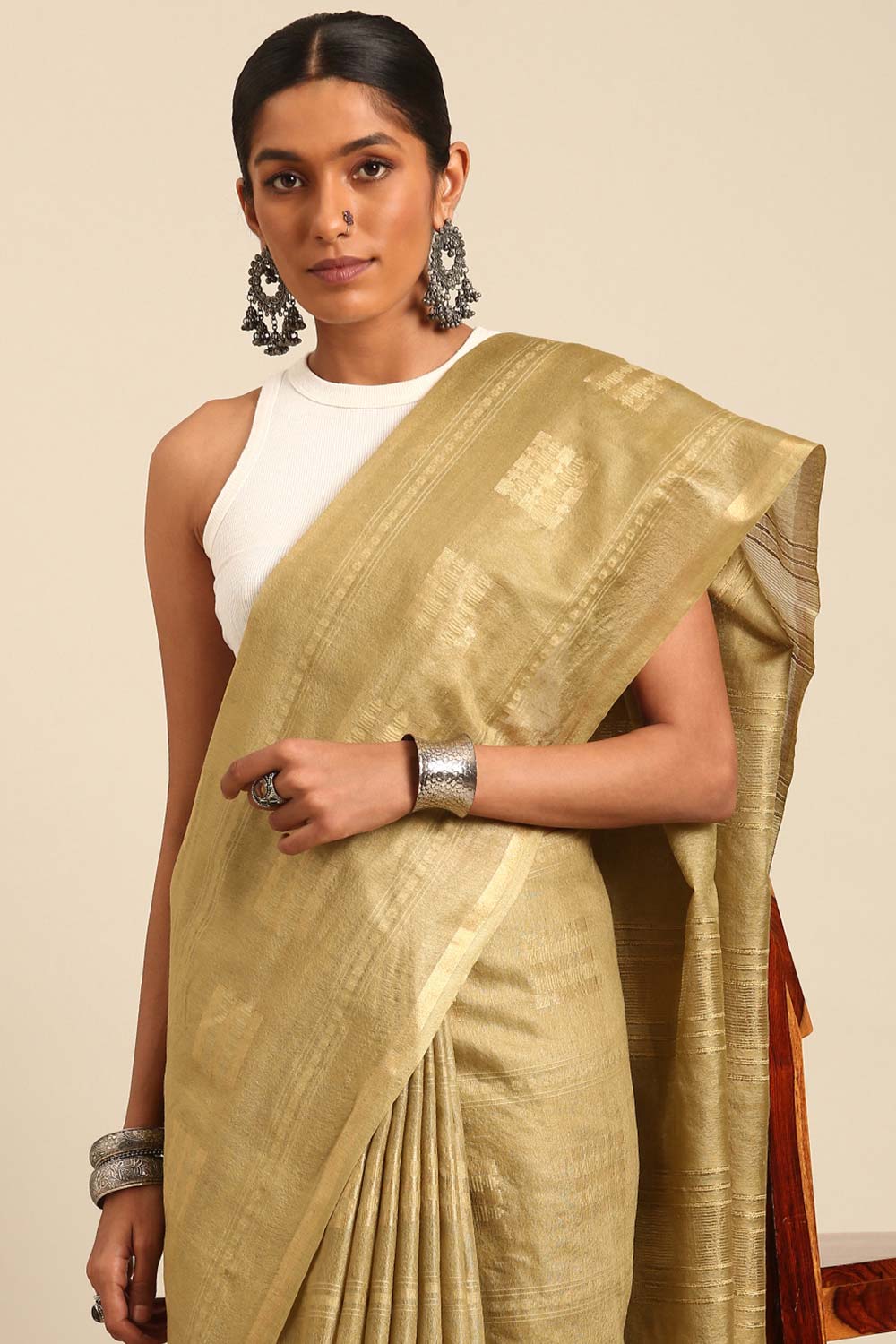 Green Silk Blend Woven Saree