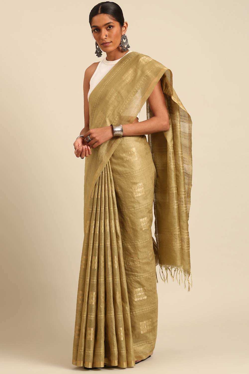 Green Silk Blend Woven Saree