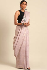 Peach Silk Blend Woven Saree