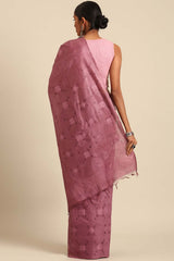 Peach Silk Blend Woven Saree