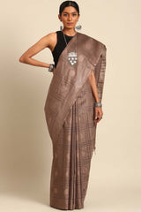 Brown Silk Blend Woven Saree