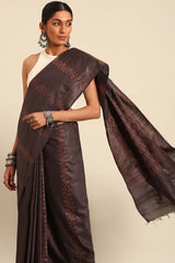 Brown Silk Blend Woven Saree