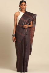 Brown Silk Blend Woven Saree