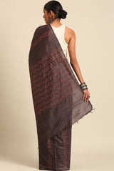 Brown Silk Blend Woven Saree