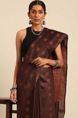 Brown Silk Blend Woven Saree