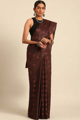 Brown Silk Blend Woven Saree