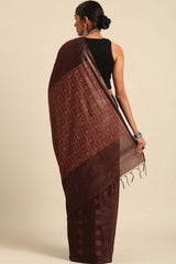 Brown Silk Blend Woven Saree