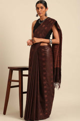 Brown Silk Blend Woven Saree