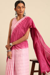 Pink Silk Blend Woven Saree