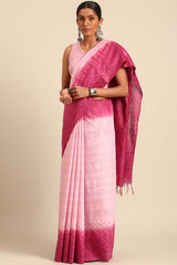 Pink Silk Blend Woven Saree