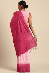 Pink Silk Blend Woven Saree