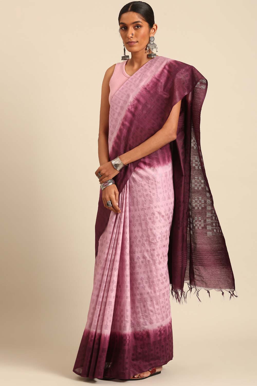 Purple Silk Blend Woven Saree