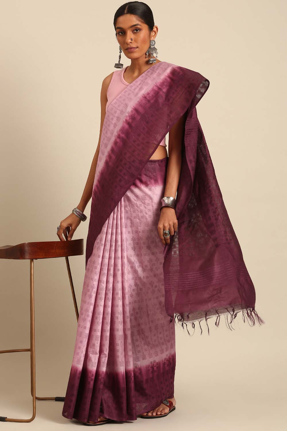 Purple Silk Blend Woven Saree