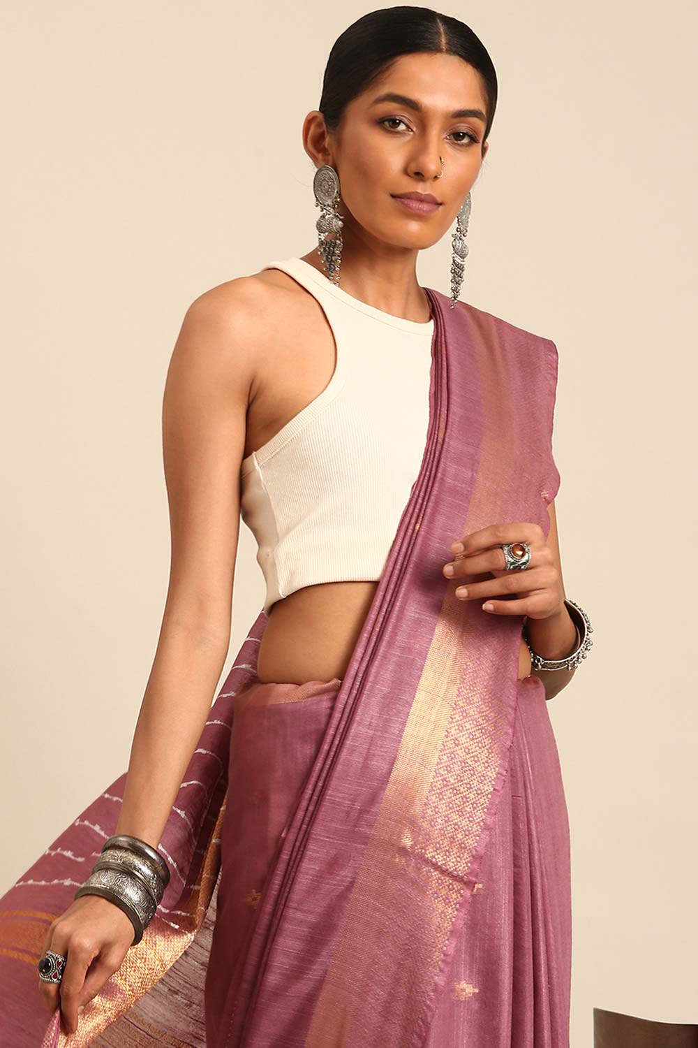 Purple Silk Blend Woven Saree