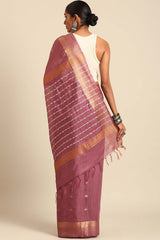 Purple Silk Blend Woven Saree