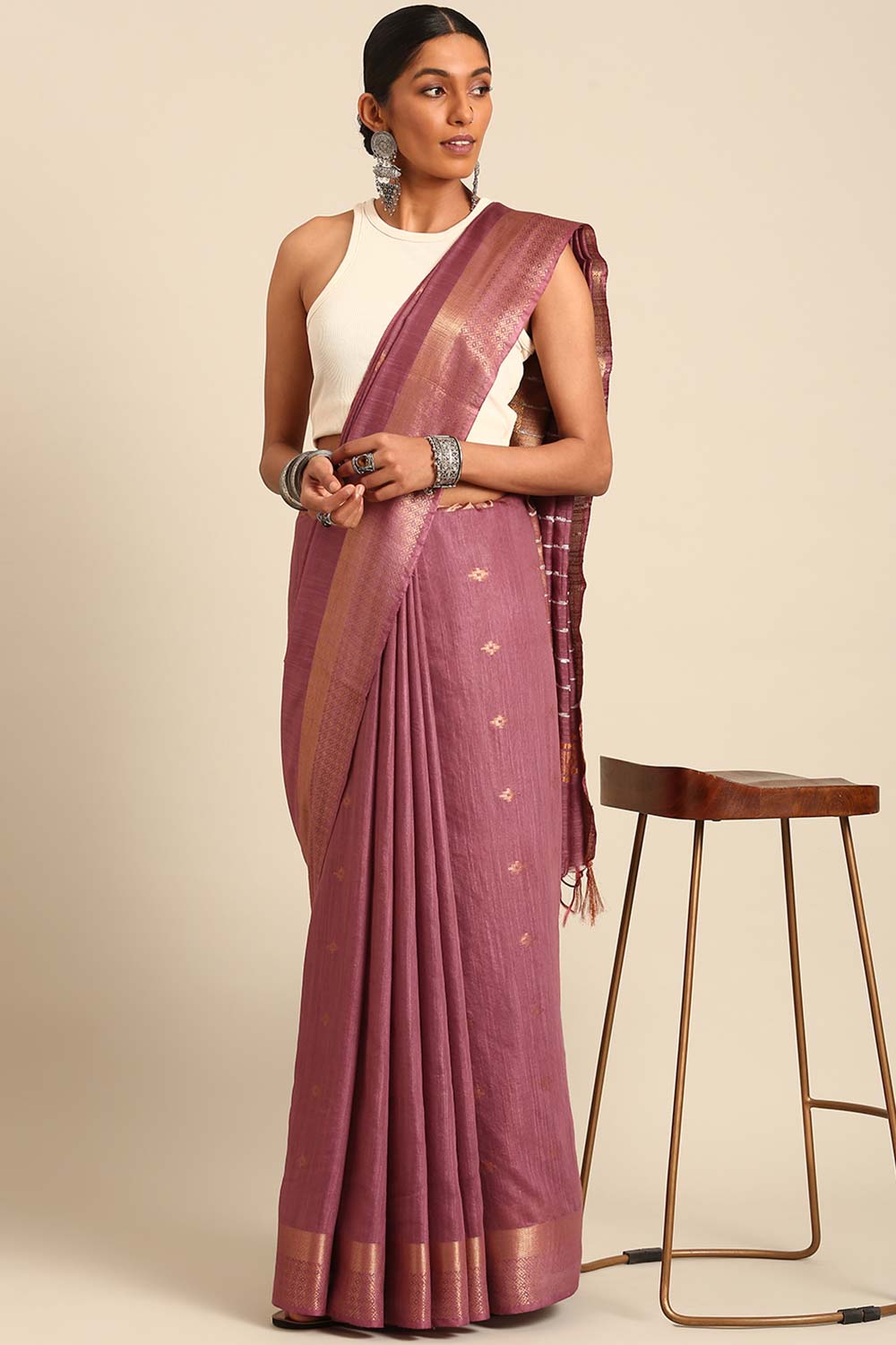 Purple Silk Blend Woven Saree