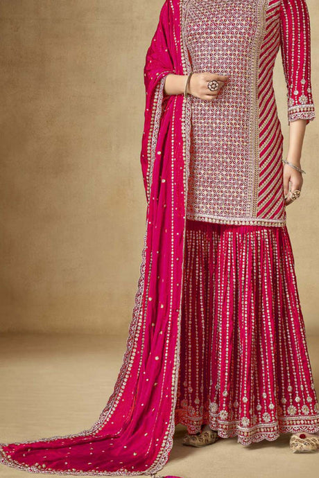 Rani pink Chiffon Embroidered Salwar Suits