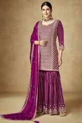 Purple Chiffon Embroidered Salwar Suits