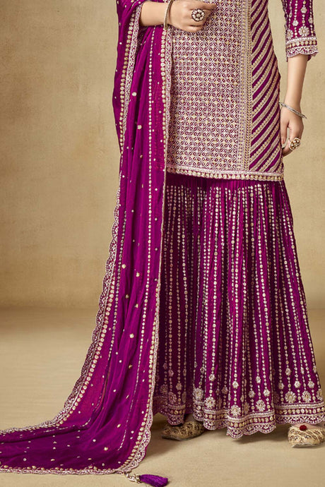 Purple Chiffon Embroidered Salwar Suits