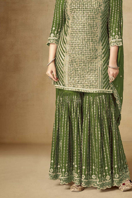 Light green Chiffon Embroidered Salwar Suits