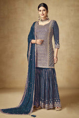 Blue Chiffon Embroidered Salwar Suits