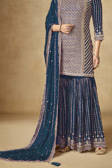 Blue Chiffon Embroidered Salwar Suits