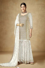 White Chiffon Embroidered Salwar Suits
