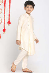 Buy Boy's Viscose Solid Kurta Set in Cream - Front