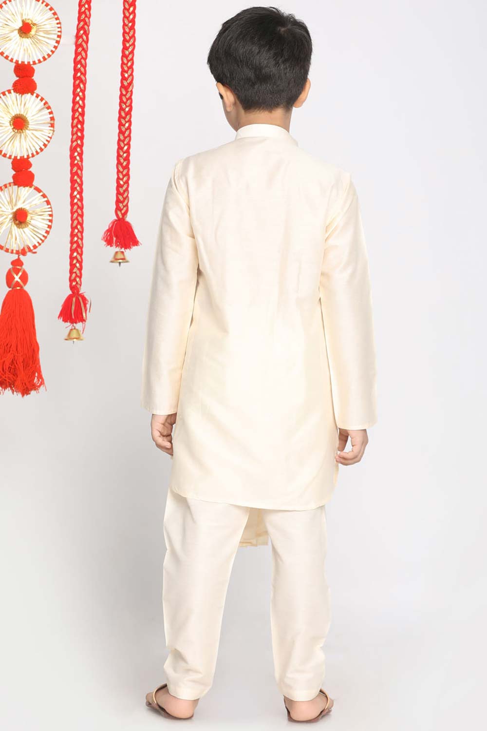 Buy Boy's Viscose Solid Kurta Set in Cream - Back