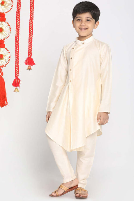 Buy Boy's Viscose Solid Kurta Set in Cream