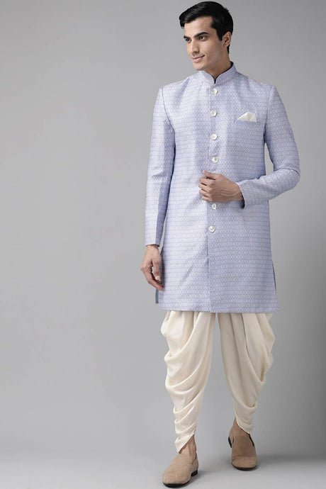 Buy Men's Blended Silk Woven Sherwani Set in Lavender