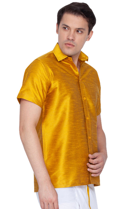 Men's Cotton Art Silk Ethnic Shirt In Yellow