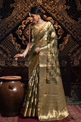 Grey Zari Velvet Saree