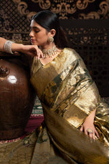 Grey Zari Velvet Saree