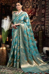 Blue Zari Velvet Saree