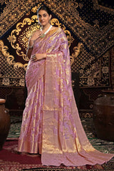 Pink Zari Velvet Saree